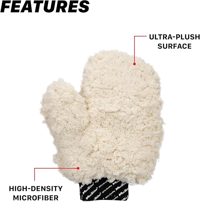 Maxshine Universal Ultra-Plush Microfiber Car Wash Mitt with Thumb – Super Absorbent, Ultra-Soft Wash Mitt for Scratch-Free Car Washing – Comfortable, Washable & Reusable Mitt for Auto Detailing