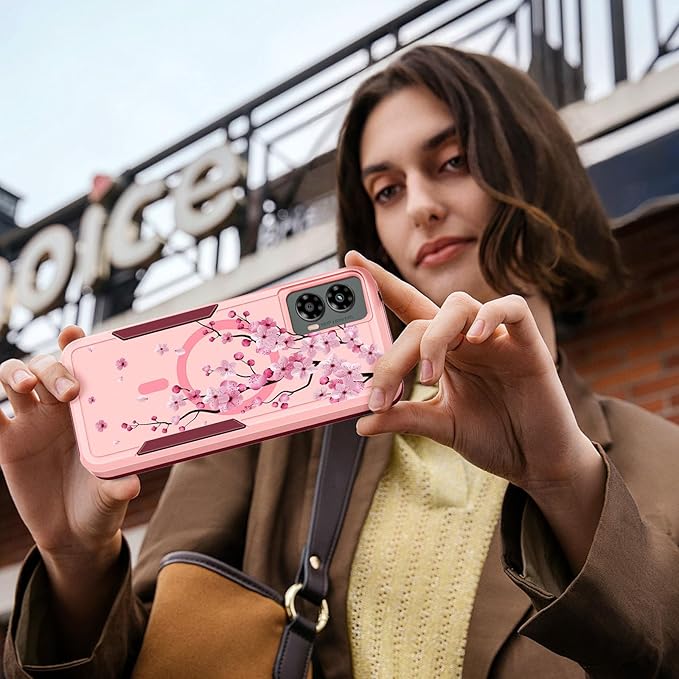 for Moto G 5G 2024 Case - Compatible with MagSafe Women Girls Cute Magnetic Protective Phone Cover Girly Kawaii Flower Blossom Heavy Duty Shockproof Design for Motorola Moto G 5G 2024 Cases