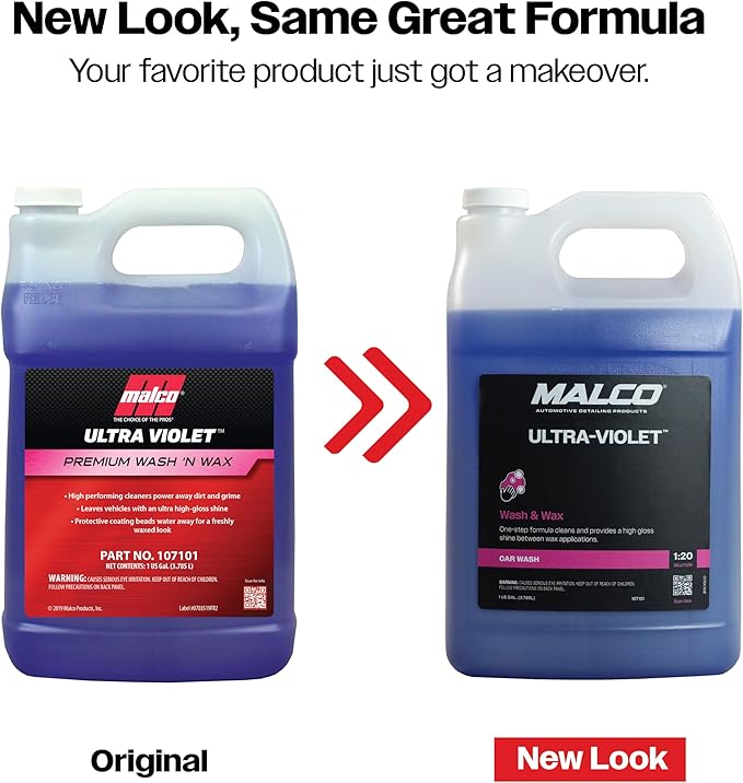 Malco Ultra Violet Premium Wash'n Wax – Best 2-In-1 Car Wash and Wax/Cleans and Provides A Durable, High-Gloss Shine in One Fast and Easy Step / 1 Gallon (107101)