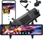 4K Mirror Dash Cam 11.26" Rear View Mirror Front and Rear View Dual Cameras with Night Vision,G-Sensor,Loop Recording,Parking Assistance,APP Control,24H Parking Monitor,Waterproof Backup Camera
