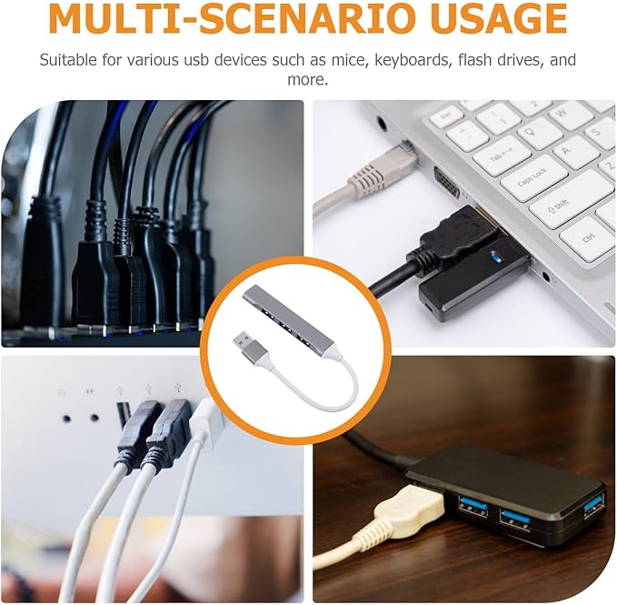 USB Hub Multi-Port Splitter for Laptop and Desktop USB Port Expander with Cable for Car and Gaming Devices Space Gray with Packaging Box