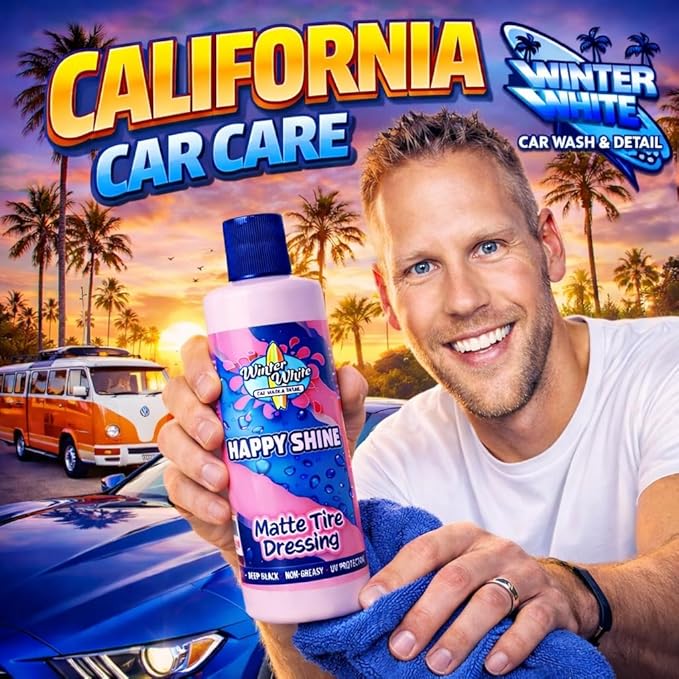 Winter White Happy Shine Matte Tire Dressing – Satin Black Tire Shine, Non-Greasy Professional Tire Dressing with UV Protection, Restores Rubber & Trim, No Sling Formula, Made in USA, 16 oz