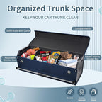 Car Trunk Organizer, Leather Trunk Organizer for Suv with Lid and Push-pull Handle Car Trunk Leather Storage Box Extra Large Cargo Storage (Blue, 41.3 x 11.4 x 12.2in)