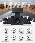 3 Channel 1080P WiFi Dash Cam,Car Recorder Front and Inside Left/Right, Free 32G Card, Dash Camera Loop Recording, Triple Camera for Cars 24 Hours/7 Parking Monitor, Wide Angle, IR Night Vision