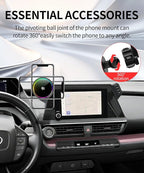 Qi2.2 25W Magnetic Car Mount Charger for 2023 2024 2025 2026 Toyota Prius Accessories, for Fast Charging Cell Phone Holder 8 Inch Screen Fixed Clip with Cooling Fan＆54W Fast Adapter