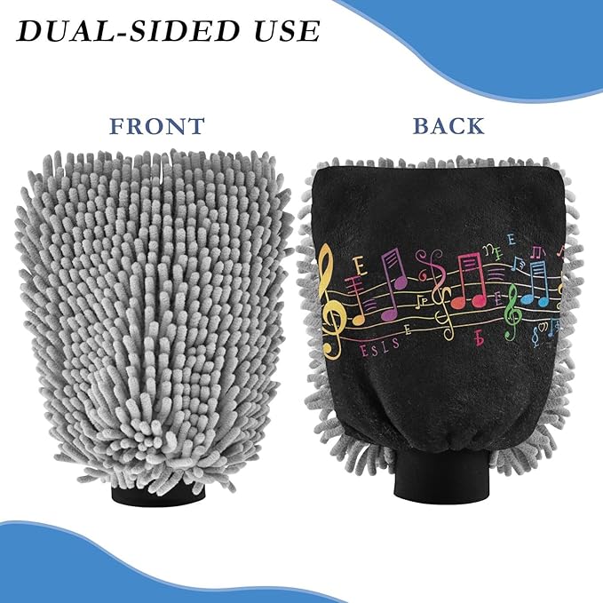 YETTASBIN Musical Note 2PCS Car Wash Mitts, Ultra Absorbent Chenille Microfiber Car Washing Gloves, Scratch-Free Lint-Free Auto Cleaning Mitt, Machine Washable Elastic Cuff Car Wash Sponge