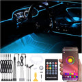 8 m Optic Fiber Car Ambient Lighting Kit Bluetooth App Control + RF Remote Control 64 Colors Multicoloured Music Interior Footwell Lighting Kit 12V 1W