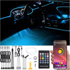 8 m Optic Fiber Car Ambient Lighting Kit Bluetooth App Control + RF Remote Control 64 Colors Multicoloured Music Interior Footwell Lighting Kit 12V 1W