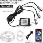 Interior Car LED Strip Lights with APP Control, 3 in 1 RGB Ambient Lighting Kit with 197 inches Fiber Optic, 16 Million Colors Neon Strip USB Music Sync Atmosphere LED for Vehicles