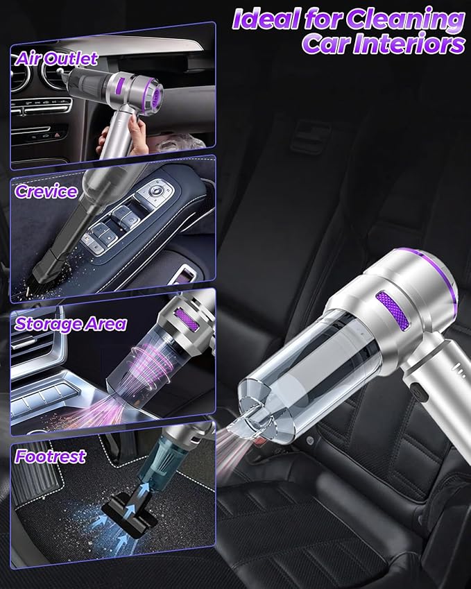 Tiiyee Car Vacuum Portable Cordless, Handheld Car Vacuum 16000PA High Power 4 in 1 with Dust Collection Filter Multi Nozzles Brushless Motor Type-C Charge for Home Office Keyboards Pet Hair