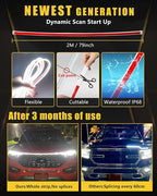 Dynamic Scan Start Up Hood Light Strip Sequential Flowing Turn Signal Lights Flexible DRL Daytime Running Car Led Light Strip Exterior, Dual Color Amber White Switchback 12V 79inch (1 Set)