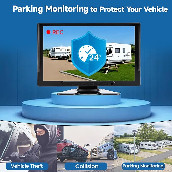 4-Wired Backup Camera System, 10" HD 1080P DVR Quad Split IPS Monitor with 4 Side & Rear View Cameras, Vibration-Proof IP69K Waterproof Night Vision for Truck/RV/Tractor/Bus/Trailer/Heavy Equipment