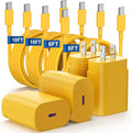 Essri Type C Charger Fast Charging for Samsung Galaxy S25/S24/S23/S22/Note 20,4Pack 25W Super USB C Fast Charger Block with (6ft+10ft) x2 Cables for iPhone 15/16 Pro Max/Plus, Android Phones-Yellow