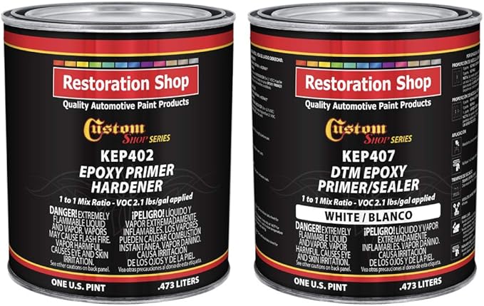 Custom Shop -White Epoxy Primer/Sealer 2.1 VOC (1 Quart Kit) Anti-Corrosive DTM High-Performance Primer for Automotive and Industrial use Kit = 1 Pint Epoxy Primer +1 Pint. Epoxy HDR. (1-1 Mix)