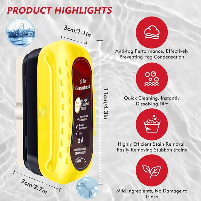 Automotive Oil Film Cleaning Brush with Reusable Foam Sprayer, Upgraded Antifog Glass Cleaning Board, Glass Oil Film Remover for Car Windows & Windshields, Versatile Car Glass Cleaner Brush (Yellow)