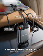 Lamicall Car Charger USB C Compatible with iPhone 17 16 15 Fast Charging [Ultra-Compact, 60% Less Space] 57w Type C Retractable Car Charger Fit Samsung Galaxy S25 S24 Ultra Pixel Android