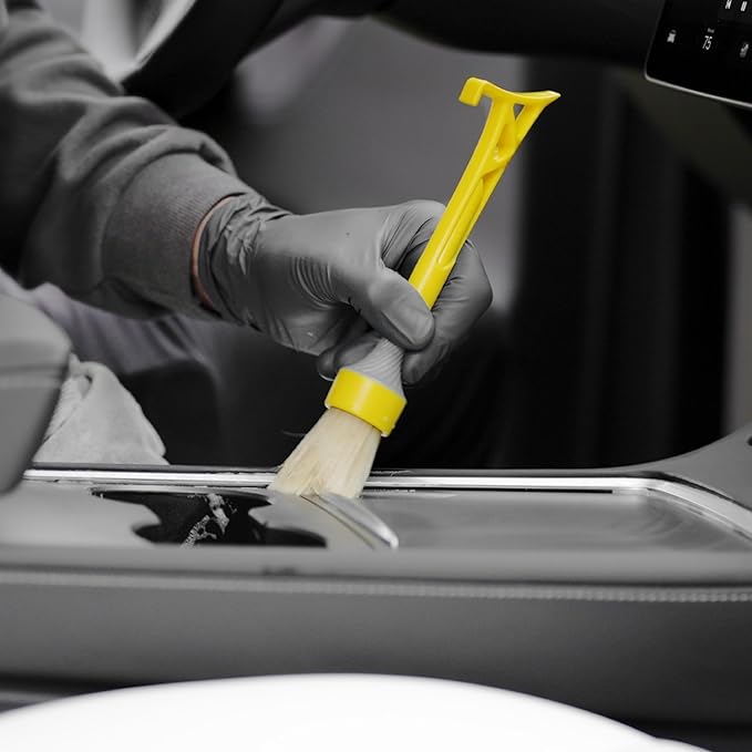 Ultra Soft Boars Hair Detailing Brush, 3 in 1 Patent Pending Design, Detail Automotive Interior or Exterior, get Professional Results with Proper Detail Brushes Car Detailing