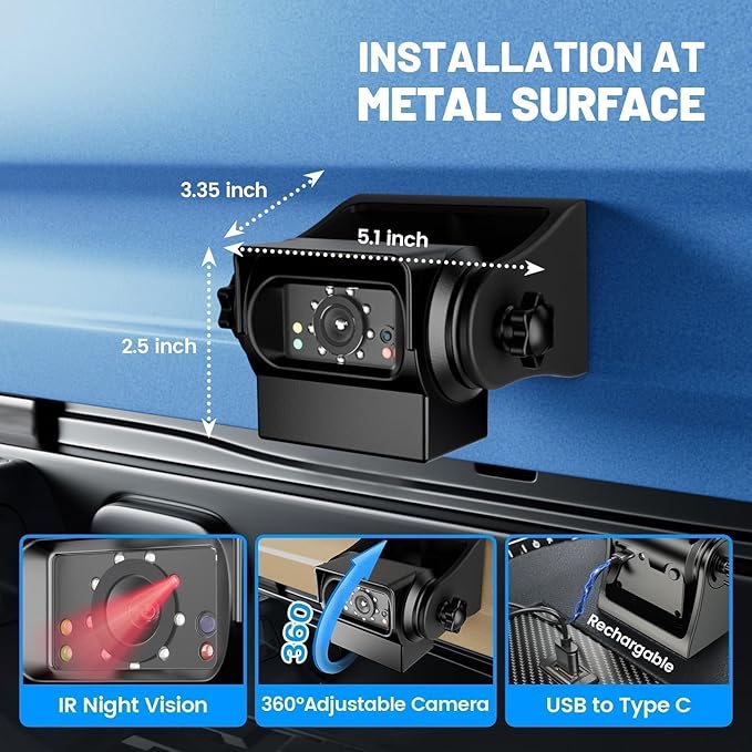 EWAY Strong Magnetic Wireless Backup Camera for iPhone Android, WiFi Hitch Camera Rechargeable Battery for Hitch Gooseneck Travel Boat Horse Trailer Truck Camper RV Front Rear View Reverse Back up