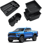 ECOZEN Center Console Organizer Set For 2023-2026 Chevy Colorado/GMC Canyon - 3 Pcs Double-Layer Armrest Organizer + Silicone Cup Holder + Behind Screen Organizer Tray For Colorado Canyon Accessories