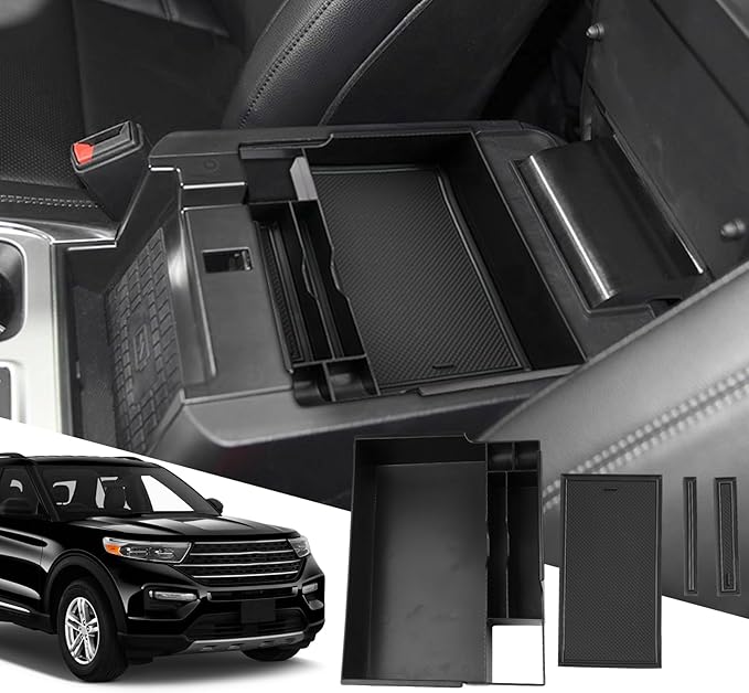 SXCY for 2023 2024 2025 2026 Ford Explorer Center Console Organizer for Ford Explorer 2020-2026 Accessories for 2023-2026 FordExplorer Console Organizer 2025 2026 Explorer Accessories(Black)