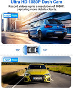 Dash Cam Front and Rear, 1080P Dual Dash Camera for Cars with 32G SD Card, 24 Hours Parking Monitor, Night Vision, Loop Recording, G-Sensor, 3'' IPS Screen, 170°Wide Angle