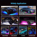 Smart RGB Car Underglow Kit with App & RF Remote - IP67 Waterproof, 16 Million Color LED Light Strips, Music Sync, Universal Fit for All Cars, Trucks, Vans - 12V DC Exterior Lighting