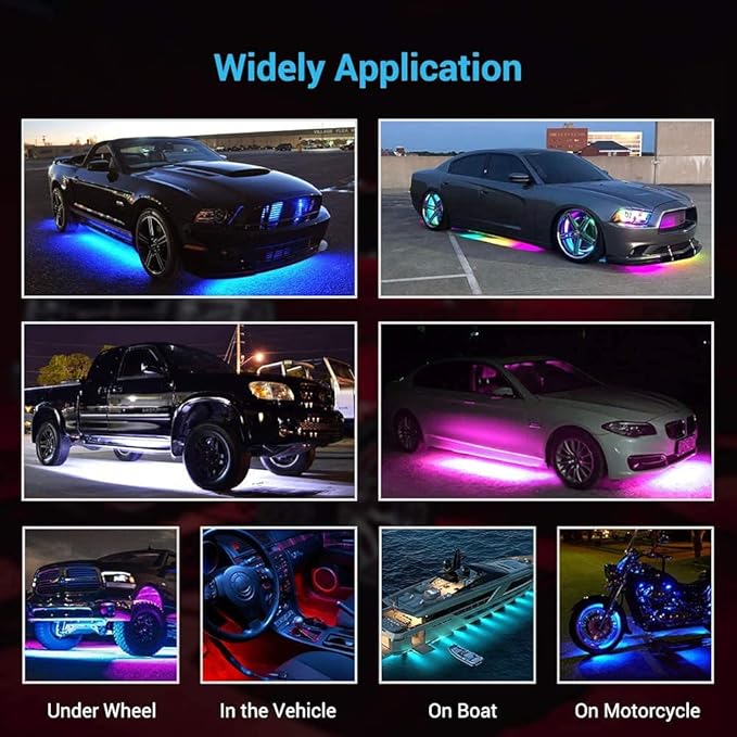 LED Underglow Kit for Car, 16 Million RGB Colors 29 Modes, APP + Remote Control, Music Sync & DIY Mode, Waterproof Under Car Lights Exterior for SUVs Trucks, DC 12V