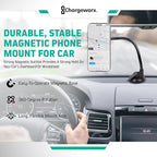 CHARGEWORX Magnetic Phone Stand Mount for Car Windshield – 14-Inch Flexible Gooseneck Holder with Strong Suction Cup & 360° Rotation, Magsafe iPhone & Android Compatible Car Holder Accessory