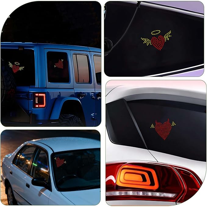 Car LED Heart Ambient Light Angel Devil Patterns,Rear & Side Window Decor,12 Lighting Modes USB Powered,Romantic Gift for Car Owners (Red Devil)