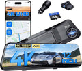4K Mirror Dash Cam,Rear View Mirror Camera with WiFi,Dash Cam Front and Rear for Car,G-Sensor,7/24H Parking Mode,12" Touch Screen,Includes 64GB Card