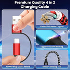 Travel Essentials 4in2 Multi Charging Cable for iPhone Watch Charger,USB A/C to Type C/iWatch Charger/IP/Micro,Travel Chargers for Multiple Device Compatible with iWatch Series&Phone 17-12/Android 5FT
