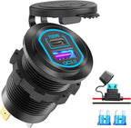 12 Volt USB C Outlet PD 100W Car USB Port for Laptop and QC3.0 18W Car Charger Socket Aluminum Alloy, Fast Charging Cigarette Lighter Replacement DIY Accessary for RV MarineTruck Boat Golf