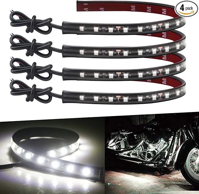 Keiurot 12V Led Light Strip 32CM Waterproof White Led Strip Lights for Cars Motorcycles Golf Cart Interior & Exterior Marine Boat 12V 5050 18SMD,Pack of 4