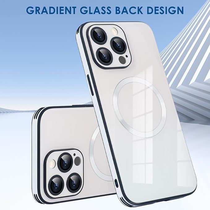 Guppy Compatible with iPhone 12 Pro Max Magnetic Case, Gradient Case with Magnetic Charging, Gradient Glass Back Cover with Lens Film-White