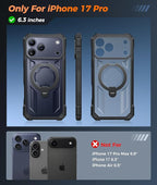 FNTCASE for iPhone 17 Pro Case: [360 Spin Magnetic Ring Kickstand] [Compatible for MagSafe] [Screen Protector] Heavy Duty Military Grade Protection Protective Phone Case with Stand Translucent Black