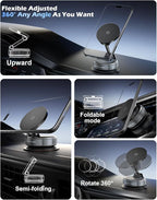 CloudValley 15W Fast Wireless Charger Car Phone Mount, Vacuum Suction Cup Magnetic Phone Holder Design for MagSafe iPhone 17/16/15/14/13/12, 360° Adjustable & Foldable Stand for Dashboard/Windshield