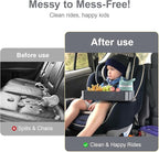 Car Seat Snack Tray for Toddlers - 3 Inch Cup Holder Fits Most Sippy Cups & Straw Bottles with Dip Well, Mess-Free Square Kids Travel Tray Road Trip Essentials, Dark Grey