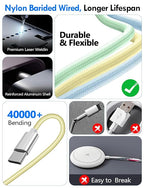 2Pack Multi Charging Cable Cord for Travel Essentials,Apple Watch Charger,iPhone Charger,[3-in-2] Type C/L Cable Portable Designed for iWatch,iPhone 17-8,Galaxy S25-21,AirPods,iPad-4FT Yellow