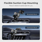 Auto Scan Fast Wireless Car Charger Phone Mount with Multi-Angle Adjustable Suction Cup – 15W Wireless Charging, Auto Scanning, Adjustable Grip for Phones 71mm-112.6mm