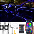 Car Ambient Lighting Optic Fiber 64 Colors Music Sound Active with RF Remote Control + APP Control Car Decorative Atmosphere Lighting Kit DC 12V 1W 8m