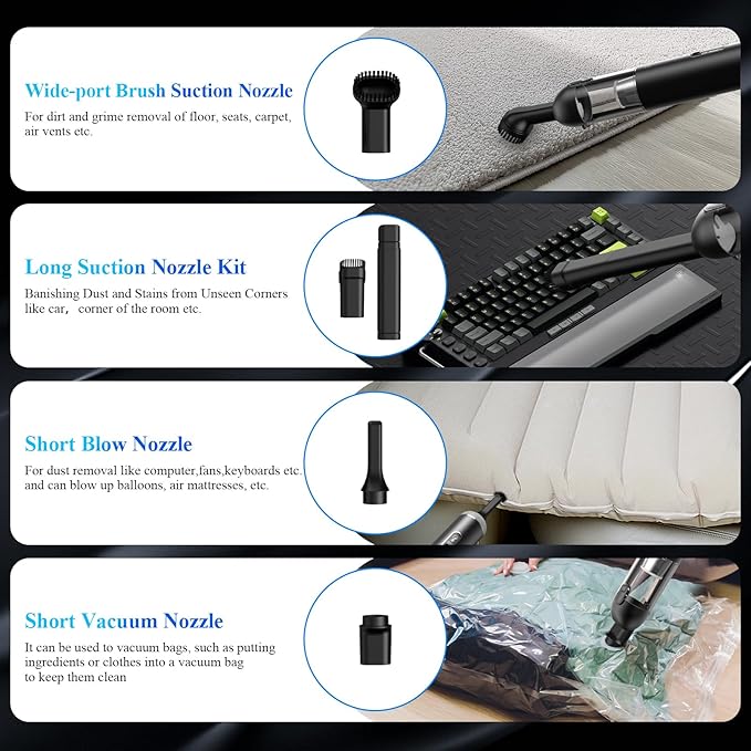 Minthouz Car Vacuum Portable Cordless - 20000PA High Power Handheld Vacuum with LED Display, 2.5H Fast Charging Up to 45 Mins of Runtime, Hand Vac Cordless Rechargeable for Car Home Corner Cabinet
