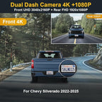 Fitcamx Front 4K+Rear 1080P Dash Cam Adapts for Chevy Silverado (HD2-6272, with 6 Vents) 2022-2025 & EV, OEM Look, Dual HD Video, WiFi & APP, Loop Recording, G-Sensor, Easy to Use, 128GB Card