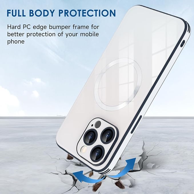 Guppy Compatible with iPhone 12 Pro Max Magnetic Case, Gradient Case with Magnetic Charging, Gradient Glass Back Cover with Lens Film-White