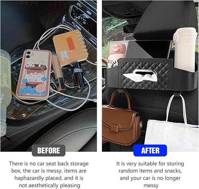 Mandark Car Headrest Backseat Organizer, Multifunctional Vehicle Seat Back Storage Box with Drink Cup Holder and Hooks, Automotive Travel Accessories, Universal for SUV, Sedan, Truck (Black)