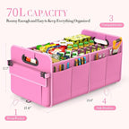 titiyiof Trunk Organizer For Suv & Sedan,Car Organizers and Storage, Waterproof Collapsible & Adjustable Straps,70L Sturdy Car Organization for Car Accessories, Tools,Sundries,2-3 Compartment（Pink