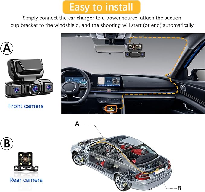 Nexvo Quadguard 360 Pro Dash Cam, 4k 4 Channel Dash Cam, 360° Dash Cam Front and Rear View 4 Channel Dash Camera, Built-in GPS, 8 Ir Night Vision, G-Sensor, 24h Parking Mode (X145-WIFI24H)