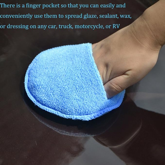 AutoCare Microfiber Wax Applicator, Ultra-Soft Pads with Finger Pocket for Cars, Foam Sponge (Blue, 5" Diameter, Pack of 10)