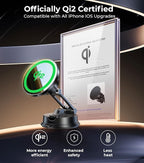Certified Qi2 Car Phone Mount Charger for MagSafe, 360° Adjustable & Folding Arm, Universal Dashboard Windshield Mirror Screen Magnetic Holder for Tesla Model 3/Y Accessories & iPhone 17/16/15 Pro Max