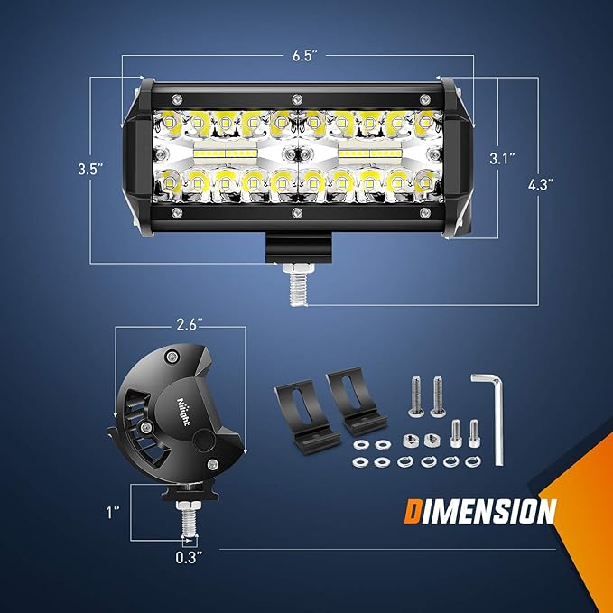 Nilight 18022C-B 6.5Inch 2PCS 6.5 Inch 120W Spot & Flood Combo Bar Driving Waterproof Led Work Light Triple Rows Off-Road Truck Car ATV SUV Jeep Cabin Boat, 2 Years Warranty