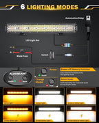 Auxbeam 20 Inch 420W LED Light Bar, 6 Modes Strobe Amber Lights Yellow Fog Light Dual Color Spot Flood Offroad Driving Lights, Memory Function LED Work Lights for Truck Car ATV